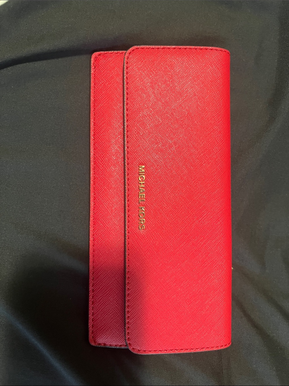 Michael Kors Bright Red Saffiano Leather Wallet with Gold Logo